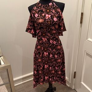 A.L.C. Pink and Black Floral Midi Dress